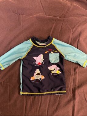 Kids Navy & Light Blue Shark Rashguard Swim Top